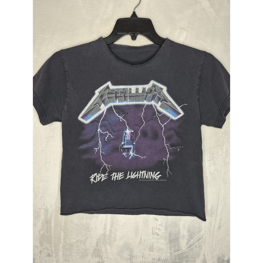 Vintage 2007 Metallica Tour T Shirt Ride The Lightning Cropped Womens S M 18x21